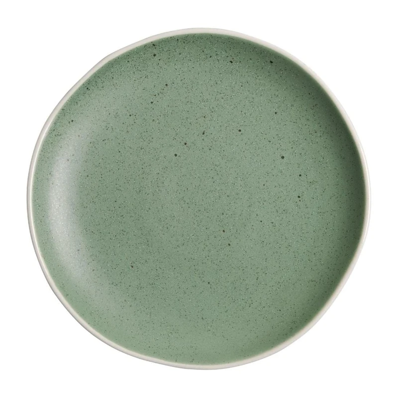 Olympia Chia Rustic Plates Set 205 mm/8 inch (Pack of 6), Green Vitrified Porcelain, Microwave and Dishwasher Safe, Reactive Glaze, BS4034 Certified, Commercial and Home Use, DR801