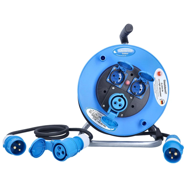 as - Schwabe Camping Duo Set – CEE Camping-Kabeltrommel + 1,5 m CEE-Verlängerungsleitung 3-polig – 25 m Gummischlaucheitung & Verlängerungsleitung mit CEE Stecker – IP44 – Made in Germany I 19700