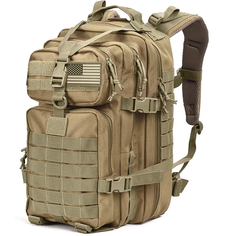 dzotmyn Tru Salute 45L Military Tactical Backpack Large Army 3 Day Assault Pack Molle Bugout Bag Rucksack, Tan, L, Military Backpacks Rucksack Style