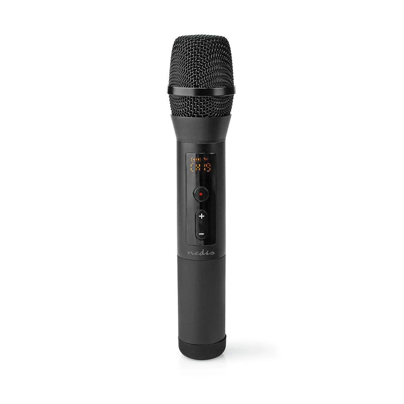Nedis Wireless Microphone, UHF Cordless Handheld Mic System, 50m Range, with Portable Receiver, Volume Control and 6.35mm 1/4” Plug, for Amplifier, PA, Karaoke