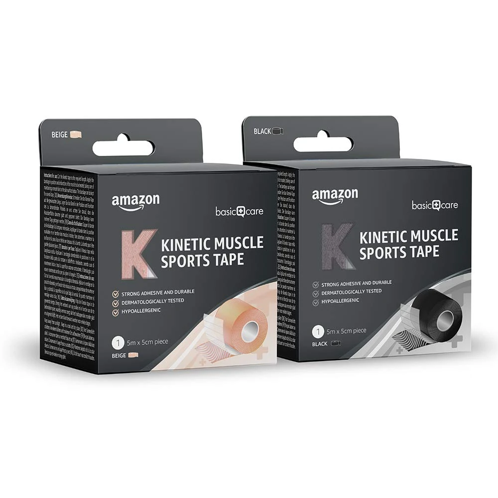 Amazon Basic Care Kinetic Muscle Sports Tape, 5m x 5cm, Pack of 2, Black, Beige
