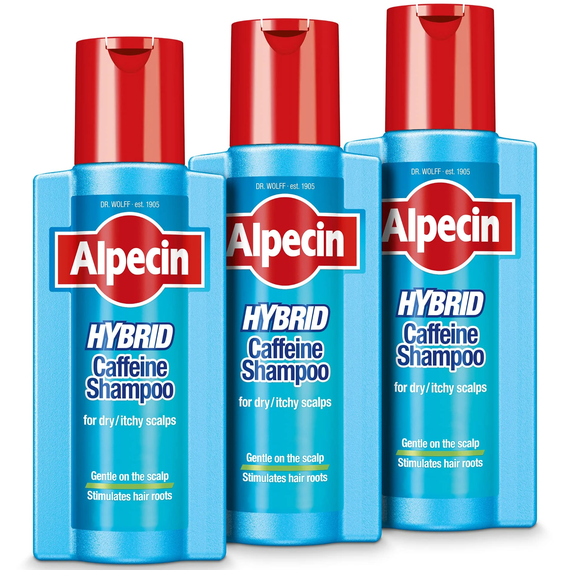 Alpecin Hybrid Shampoo 3x 250ml | Natural Hair Growth Shampoo for Sensitive and Dry Scalps | Energizer for Strong Hair | Hair Care for Men Made in Germany