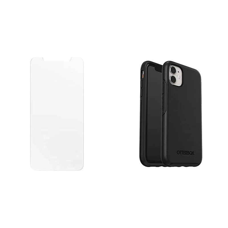 OtterBox Alpha Glass Series Screen Protector for iPhone 11 - Clear w Symmetry Series Case for iPhone 11 – Black