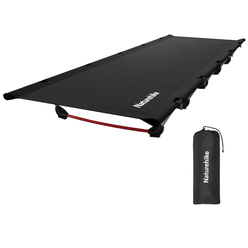 Naturehike Ultralight Folding Camping Cot Bed，Portable Compact Cot for Adults Camping,Hiking,Lightweight Backpackings,Heavy Duty Support 330 Lbs-Black
