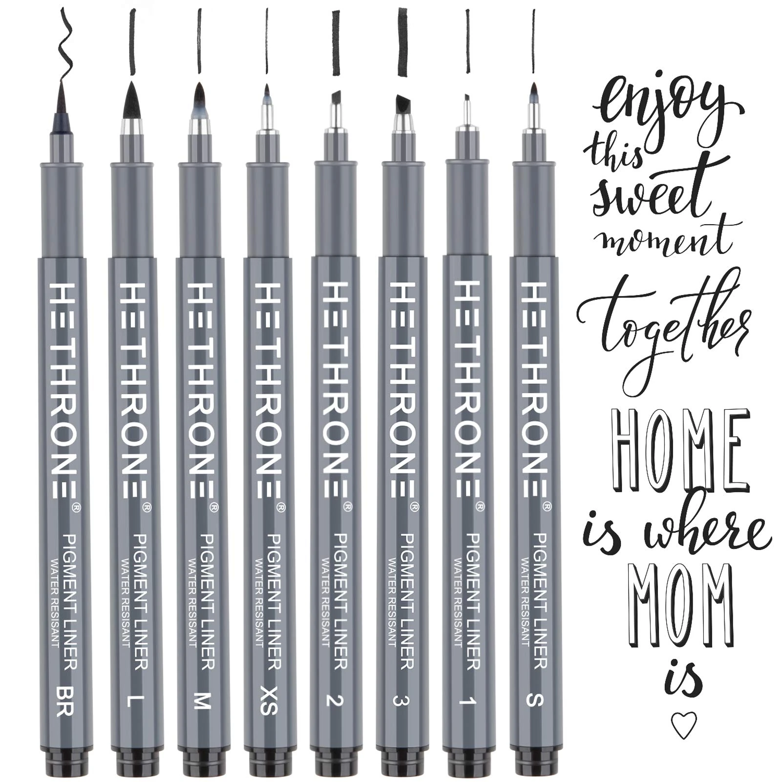 Hethrone Calligraphy Pens, Hand Lettering Pens and Black Calligraphy Set for Beginners Writing, Signature, Illustration Design and Drawing (8 Size)