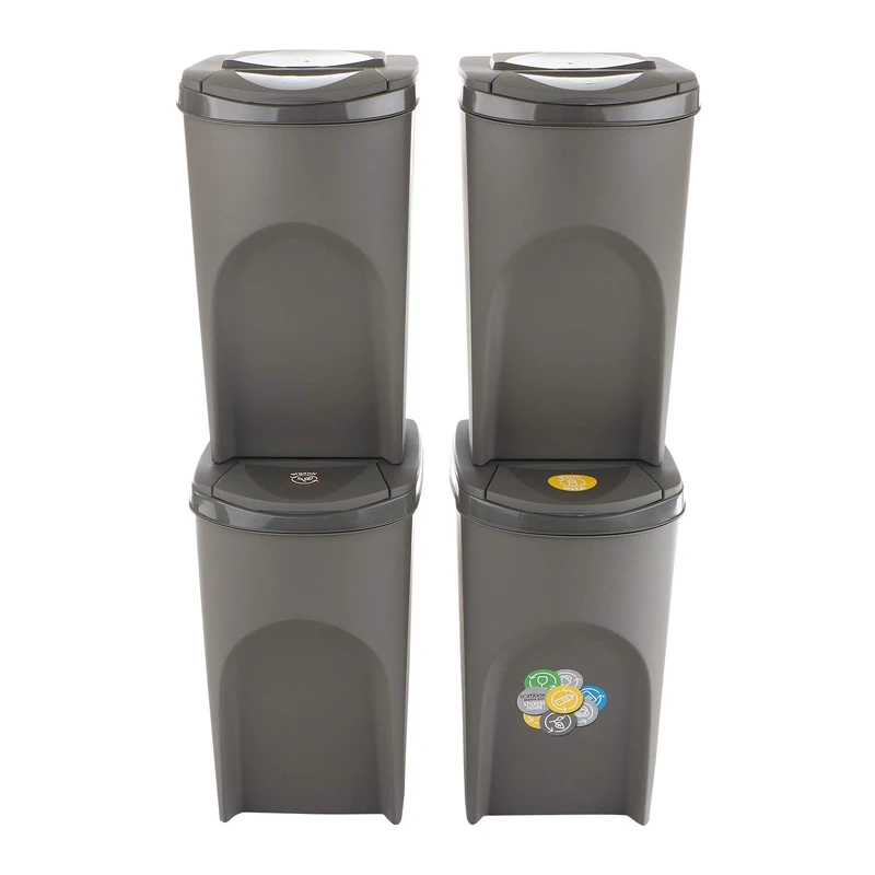 Prosperplast Sortibox Waste Separation System Waste Bin Container, Plastic, Grey, 4x35L