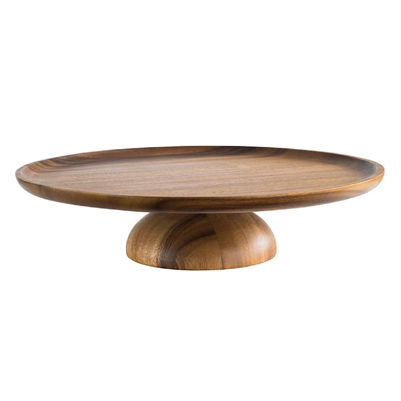 APS Serving/Cake Plate, Diameter 33 cm, Height: 8 cm, Sturdy Serving Plate Made of Wood, Oiled Acacia Wood, Very Stable Cake Plate with Furniture-Friendly Underside