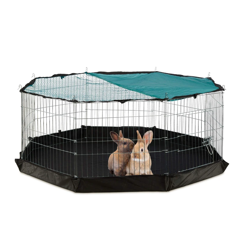 Relaxdays Outdoor Enclosure, Small Animal Run, with Floor & Net Cover, 8 Grids, Rabbit, HxWxD: 60 x 150 x 150 cm, Silver