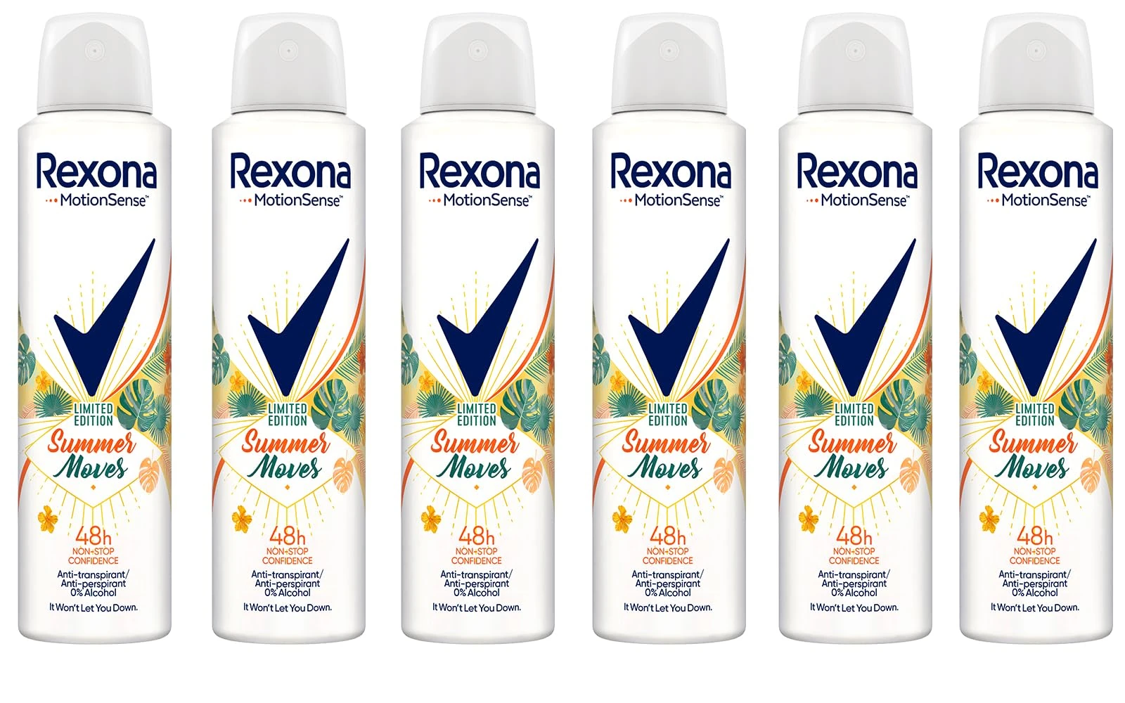 Rexona MotionSense Summer Moves Limited Edition Deodorant Spray Antiperspirant with 48 Hours Protection Against Body Odour and Underarm Wetness 150 ml Pack of 6