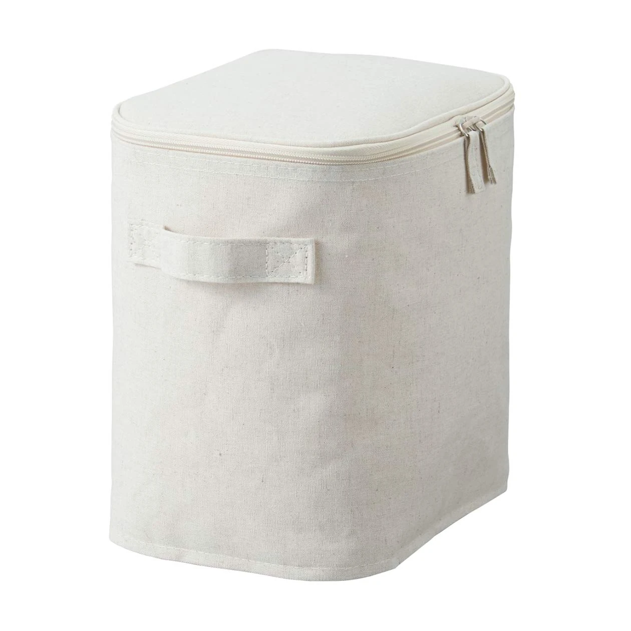 Muji Cotton Linen Polyester Soft Half Storage Box with Lid, Medium, 18.5cm Width x 26cm Depth x 26cm Height, Off- White