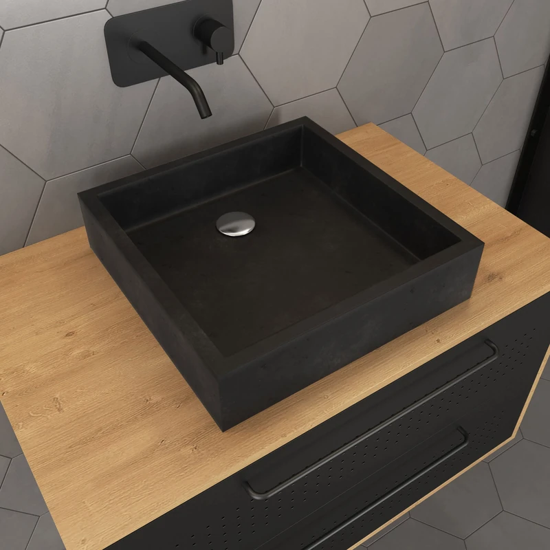 Aurlane Countertop Washbasins, Resin Stone, Black - Image 1