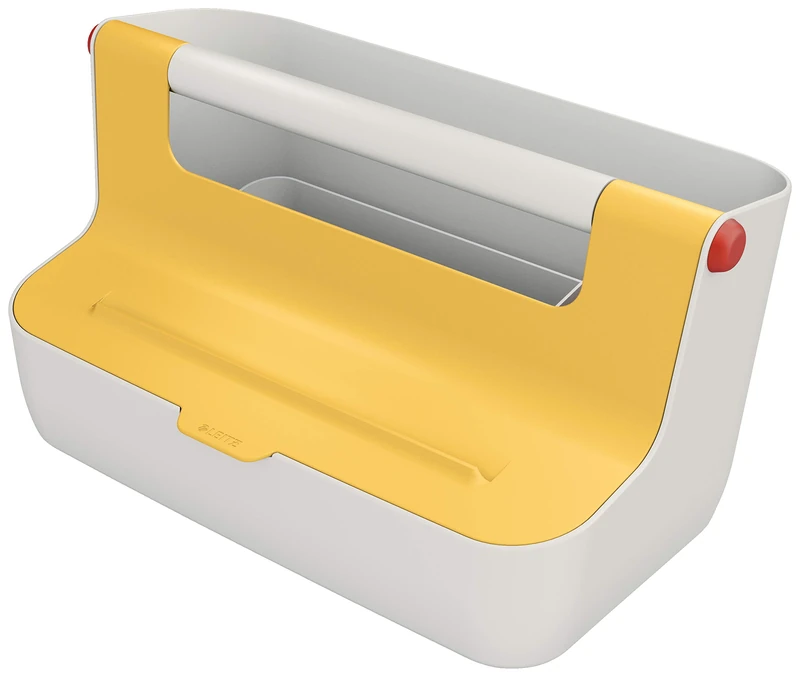 Leitz Storage Carry Box, Cosy Range, Hot Desking Box, Organiser Box for Home or Office, Storage Box with Handle, Smart Compartments for Organisation, Warm Yellow, 61250019