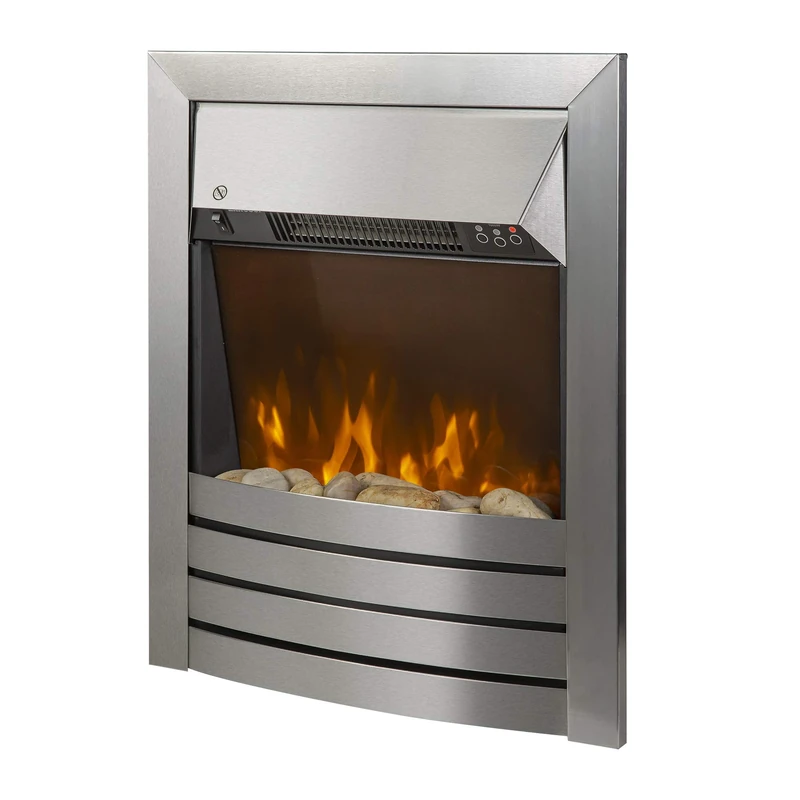 Zanussi 2 KW Stainless Steel Electric Inset Fire Stove with 2 Heat Settings, Timer and Remote Control, Independent LED Flame Effect, 20-30 m2 Room Size ZEFIST1001SS