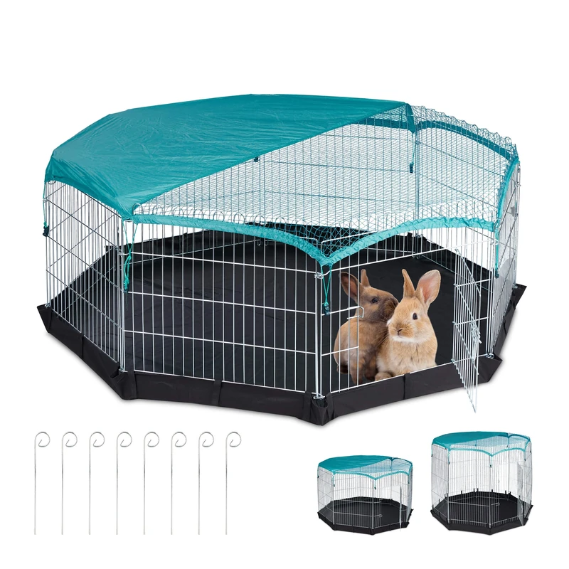 Relaxdays Outdoor Run with 8 Grids Rabbit Guinea Pig HBT 60.5 x 160 x 160 cm Silver, 1 Item