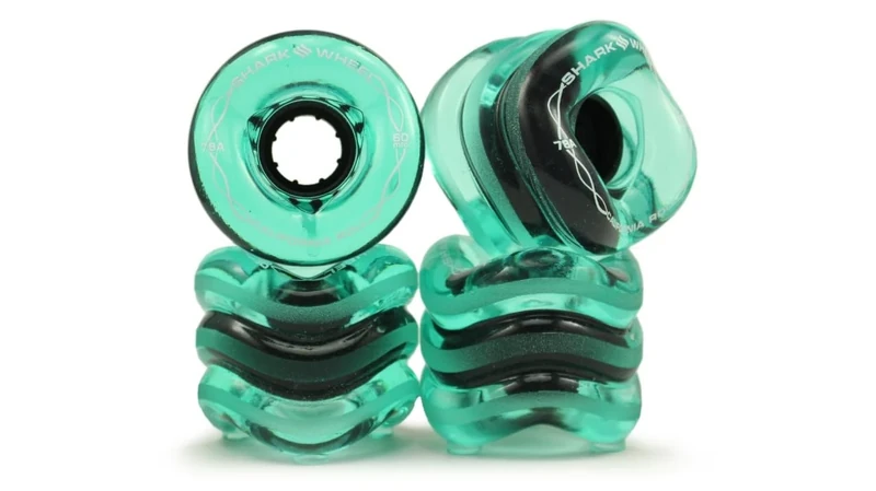 Shark Wheel 60 mm 78a, Skateboard Cruising Wheels, California Roll, Transparent Emerald, Set of 4 Wheels