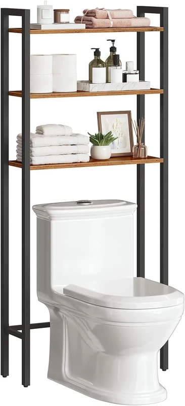 HOOBRO Over Toilet Storage Unit, 3-Tier Bathroom Shelves, Industrial Bathroom Organizer Over The Toilet, Toilet Storage Rack, Rustic Brown EBF41TS01