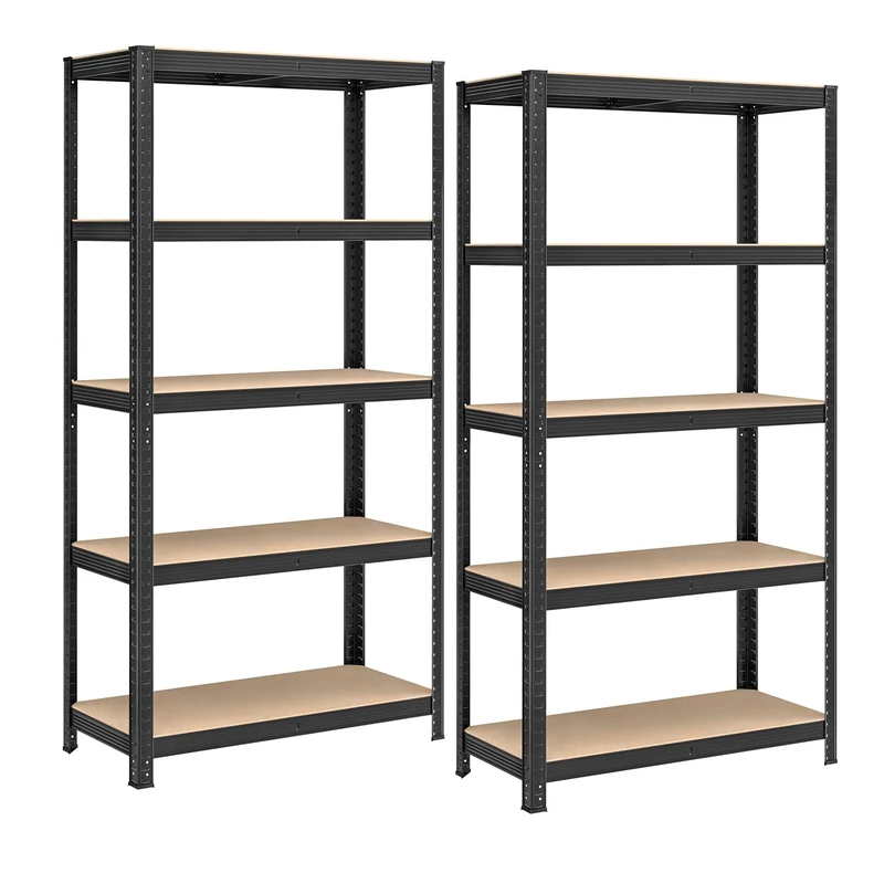 SONGMICS GLR040B02 Set of 2 Heavy Duty Shelving Units, Steel Shelving Unit, 5 Shelves, Screwless for Garage, Warehouse, Utility Room, Load Capacity 875 kg, 40 x 90 x 180 cm, Black