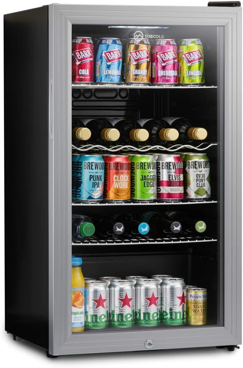 Subcold Super85 LED - Under-Counter Fridge | 85L Beer, Wine & Drinks Fridge | LED Light + Lock and Key | Energy Efficient (Silver, 85L)