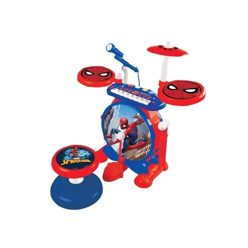 Lexibook, Spider-Man, Electronic Set for Children, Musical Toy Game, Realistic Drum Sound, 8-Keys Keyboard, MP3 Plug, seat Included, Blue/red, K610SP
