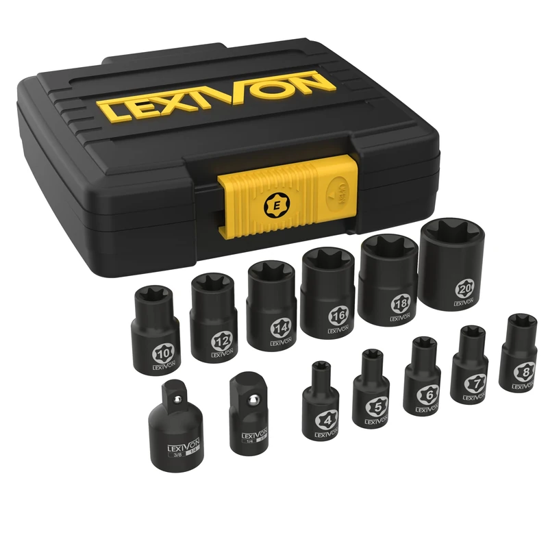 LEXIVON 13-Piece Female Star Socket Set - Chrome Vanadium Steel Case