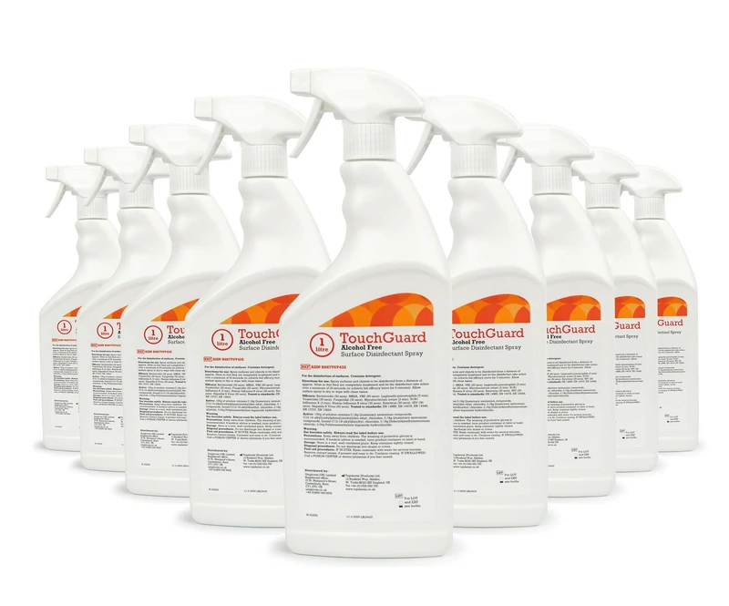 TouchGuard Alcohol Free, Surface Disinfectant Spray, Multipack of 10 x 1 litre - Made in UK