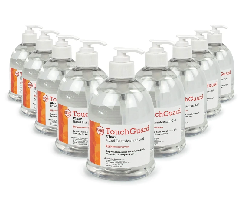 TouchGuard Clear Hand Gel, Multipack of 10 x 500ml - Made in UK