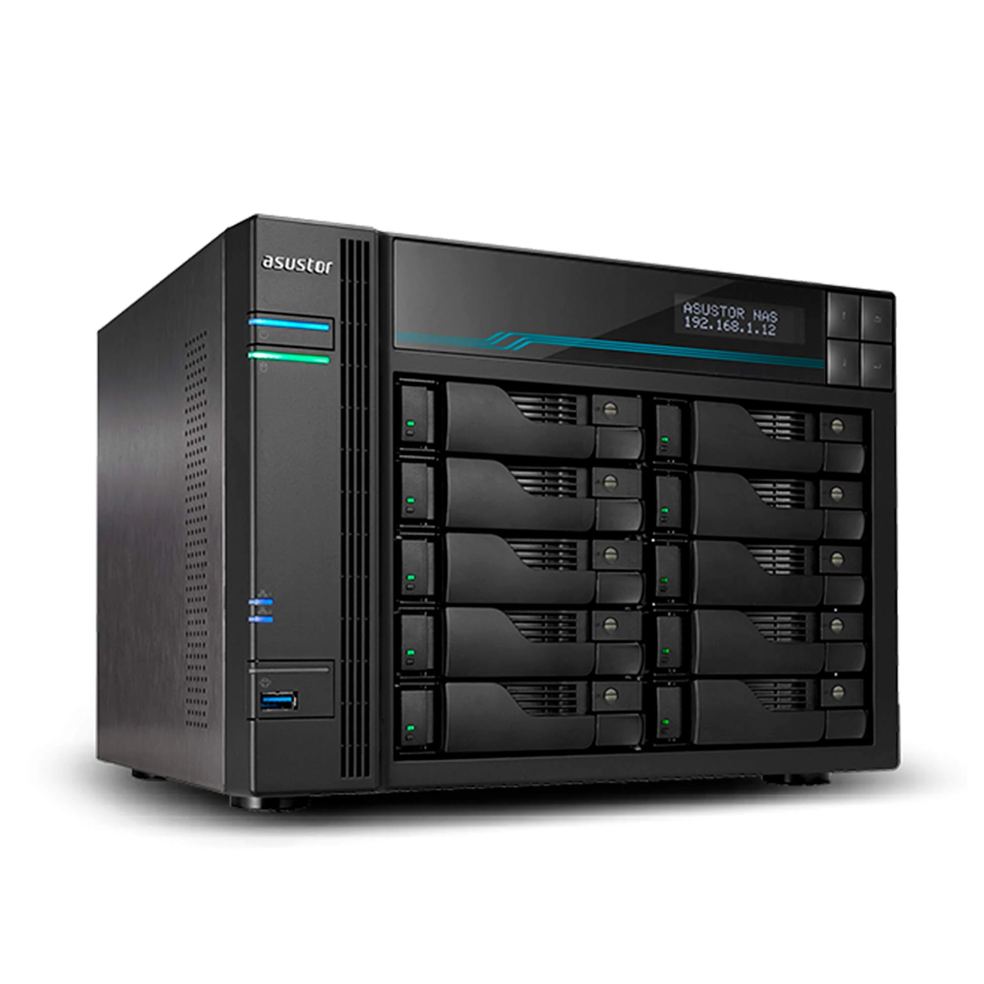 Asustor Lockerstor 10 Pro AS7110T 10 Bay NAS Enclosure - Network Attached Storage, Quad Core 3.4GHz CPU, 8GB RAM DDR4, M.2 NVMe SSD Caching (Diskless)
