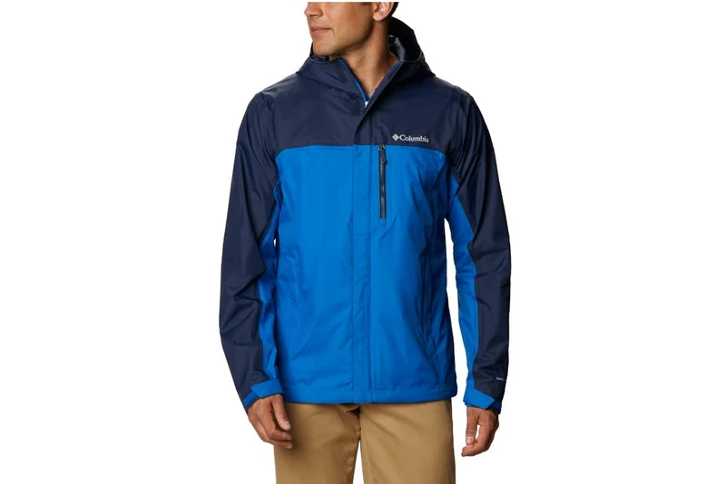 Columbia Men's Pouring Adventure Jacket, Waterproof Rain Jacket, Bright Indigo/Collegiate Navy, Size L