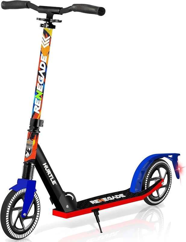Hurtle Children's Scooter 10 Years, City Scooter - Foldable & Height Adjustable 84-98 cm, Scooter Children & Adults with Stand, Includes Carry Strap, up to 100 kg