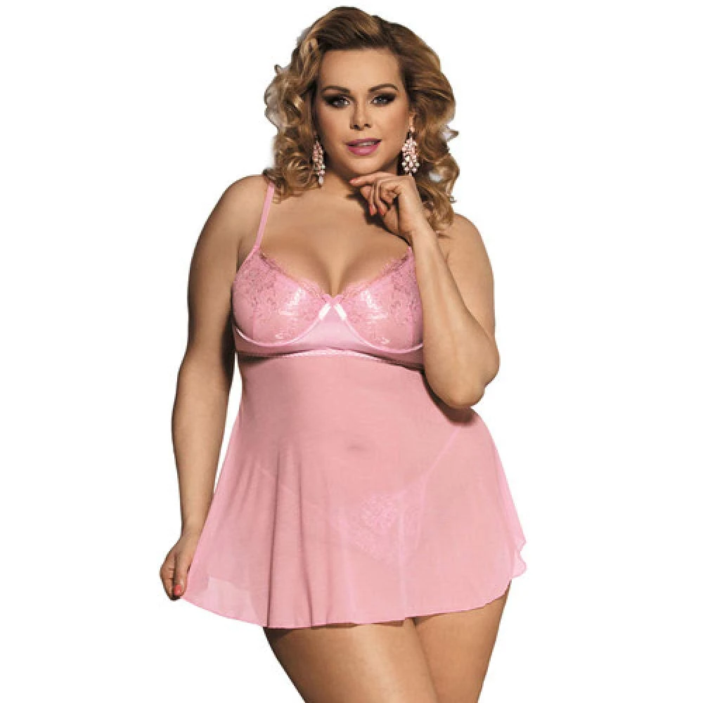 Sexy Lingerie for Women for Sex Crotchless Plus Size Clothing Sweet Pink Baby Doll Lingerie Nightgown Erotic Costume Porno Lingerie Babydoll-01_XL