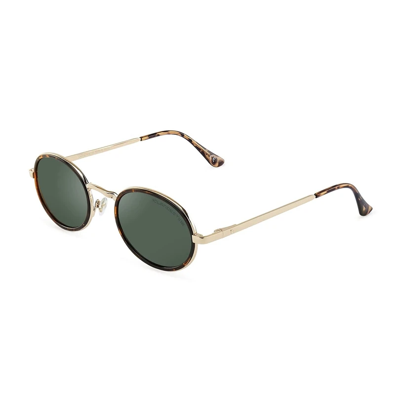 CLANDESTINE - Sunglasses Ovo 17 Gold Havana Dark Green - Green Nylon Lenses and Steel Frame - Sunglasses for Men and Women - Smart Vision Technology - More Sharpness and Less Glare