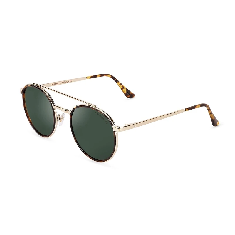 CLANDESTINE - Sunglasses Pure 16 Gold Havana Dark Green - Dark Green Nylon HD Lenses and Steel Frame - Sunglasses for Men and Women - Smart Vision Technology - More Sharpness and Less Glare