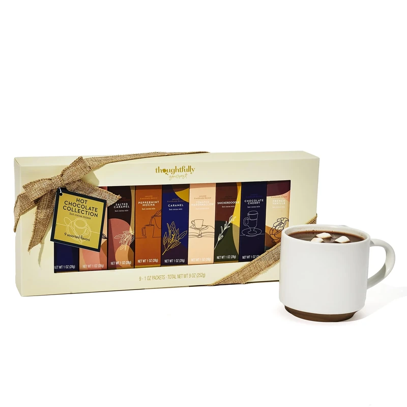 Thoughtfully Gourmet, Gourmet Hot Chocolate Gift Set, Flavours Include Salted Caramel, Toasted Marshmallow, Snickerdoodle and More, Pack of 9