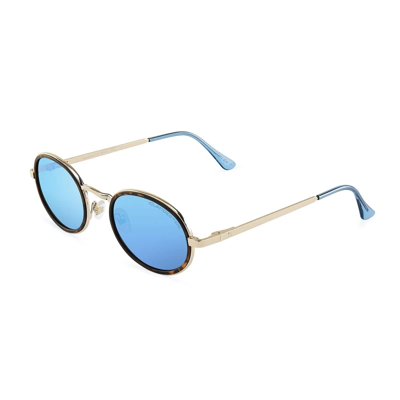 CLANDESTINE - Sunglasses Ovo 17 Gold Matte Havana Ice Blue - Blue Nylon Lenses and Steel Frame - Sunglasses for Men and Women - Smart Vision Technology - More Sharpness and Less Glare