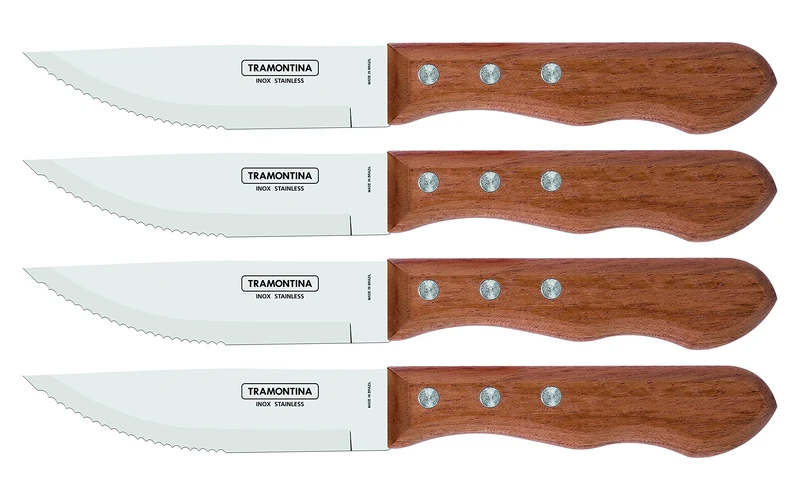 Tramontina 5” Jumbo Steak Knives Set of 4, Sharp Knife with Wooden Handle, Camping, Kitchen, Rustic, 22399079
