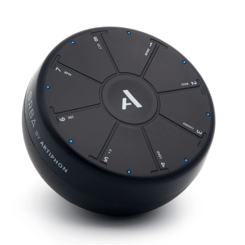 Artiphon Orba Portable Synthesizer Looper Midi Controller for Travel (8 Sensitive Touchpads, Motion and Position Sensors, Onboard Looper with 4 Tracks, Bluetooth LE Midi, Includes Orba App) - Black