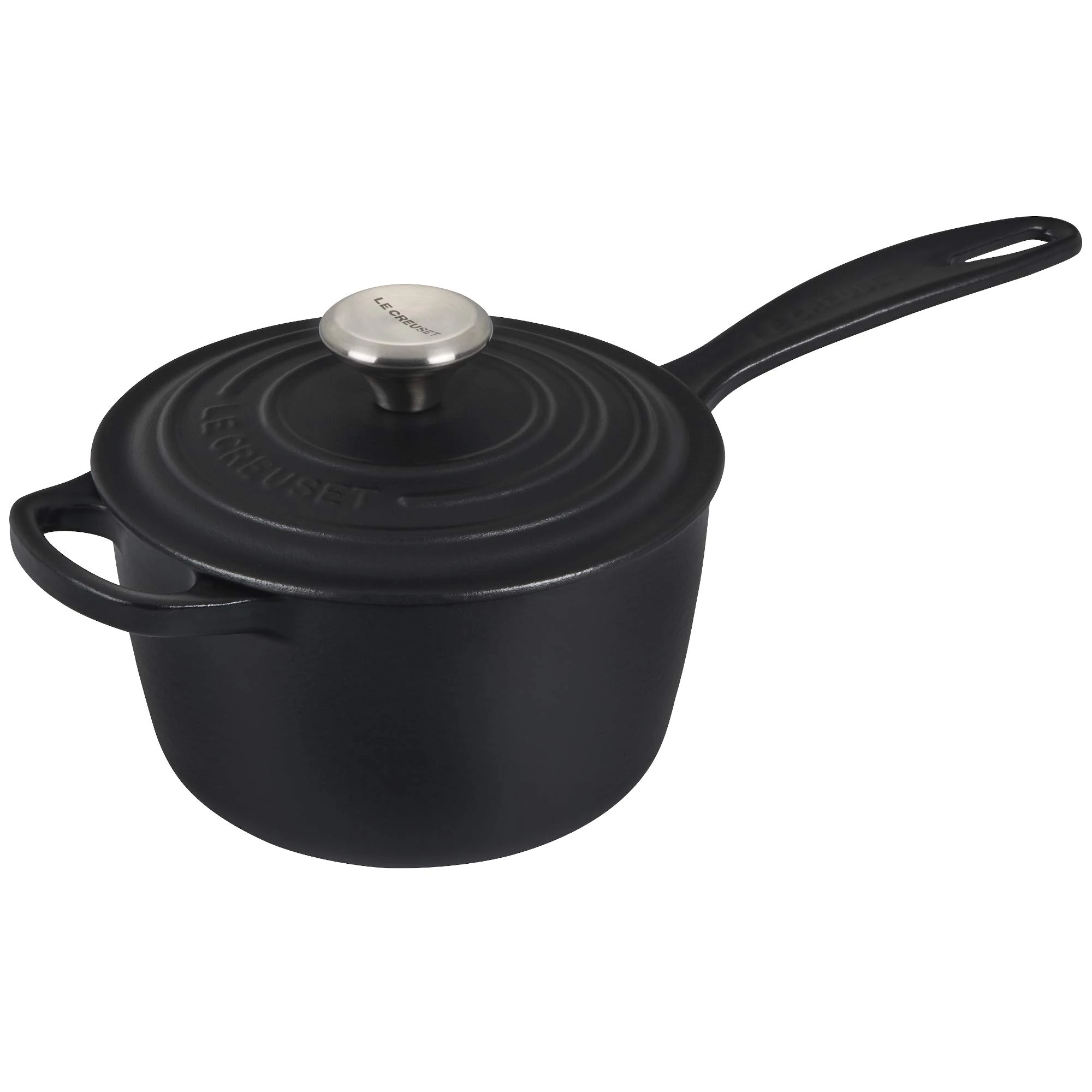 Le Creuset Signature Enamelled Cast Iron Saucepan With Anti Drip Pouring Lip and Vented Lid, For All Hob Types, 16 cm, 1.2 Litres, Matte Black, 21181160002430