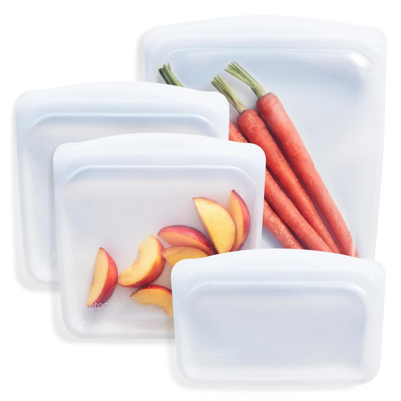 Stasher Multipack (Clear) | Pack of 4 Reusable Freezer Bags in 3x Different Sizes | Silicone Plastic Food Bags For Travel and Food Storage - Image 1