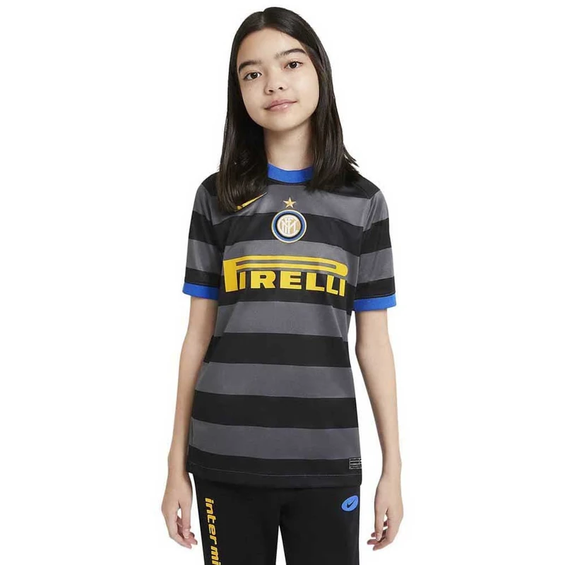Nike Inter Y Nk BRT Stad JSY Ss 3R T-Shirt - Dark Grey/(Tour Yellow) (Full Sponsor), Small