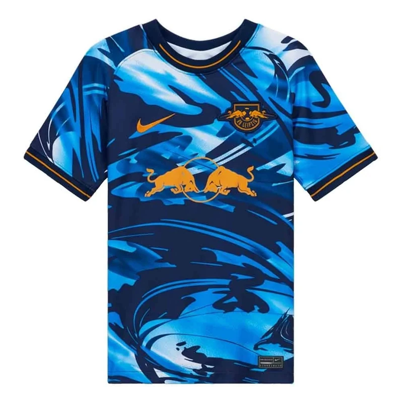 Nike Unisex Kids Rblz Y Nk BRT Stad JSY 3r T-Shirt, Midnight Navy/(Kumquat) (Full Sponsor), L EU
