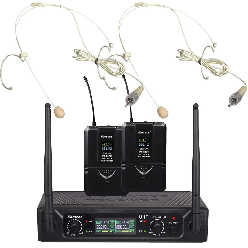 Karsect JRU-521LD / PT-527C / HT-3A Wireless 2 x Thin Headset Microphone Set
