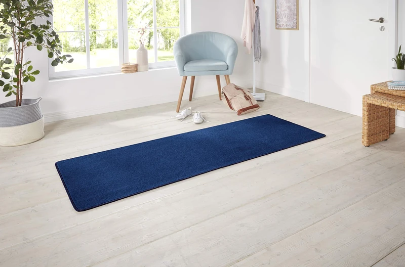 Hanse Home Nasty Runner - Fluffy Short Pile Rug Plain Colours for Dining Room, Living Room, Children's Room, Hallway, Bedroom, Kitchen - Plain Dark Blue, 80 x 300 cm