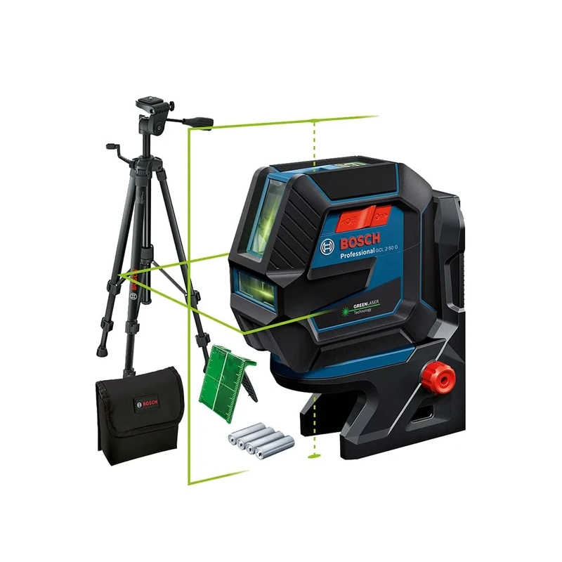 Bosch Professional Laser Level GCL 2-50 G (Green Laser, Interior, RM 10 Mount, Tripod BT 150, Visible Working Range: up to 15m, 4X AA Battery, in Cardboard Box)