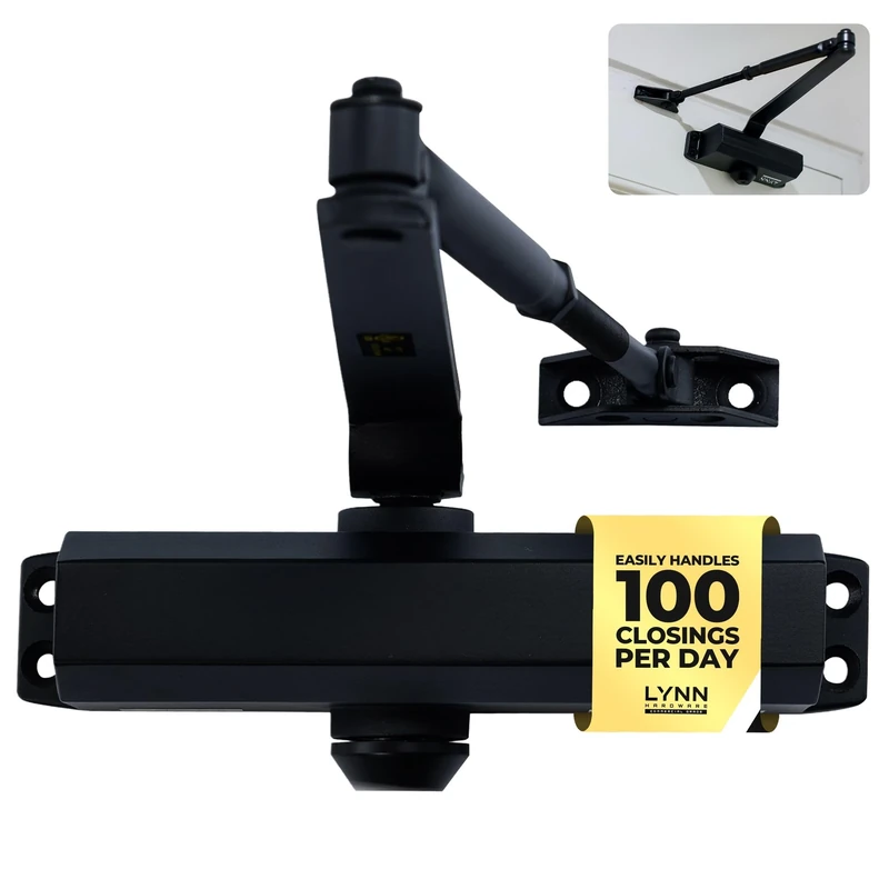 LYNN HARDWARE Medium Duty Commercial Door Closer - DC6003 Automatic Door Closer, Surface-Mounted Auto Door Closer, Size 3 Automatic Door Closer for Home & Light Commercial Property, Matte Black