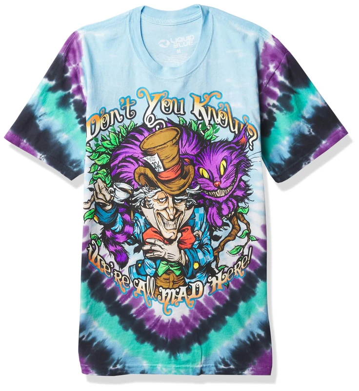 Liquid Blue Unisex's Don't You Know Alice in Wonderland Mad Here Tie Dye T-Shirt, XXL