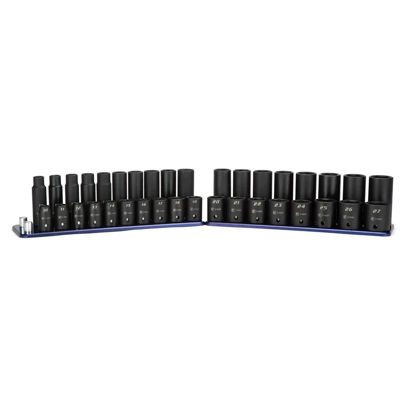 Capri Tools 1/2 in. Drive Shallow and Deep Impact Socket Set, Metric, 10 to 27 mm, 36-Piece with Billet Aluminum Socket Rail (CP55000-36MSDR)
