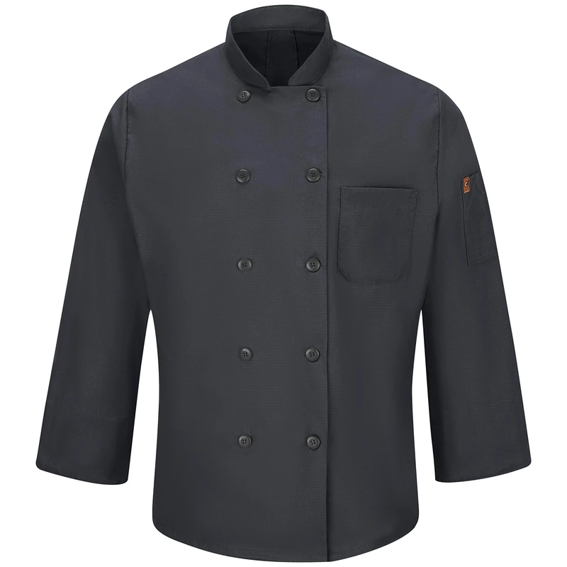 Red Kap Men's Long Sleeve Ten Button Chef Coat with Mimix and Oilblok, Charcoal, XXL