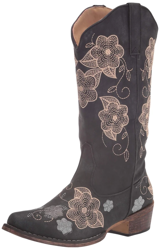 ROPER Women's Riley Flowers Western Boot, Black, 7 UK
