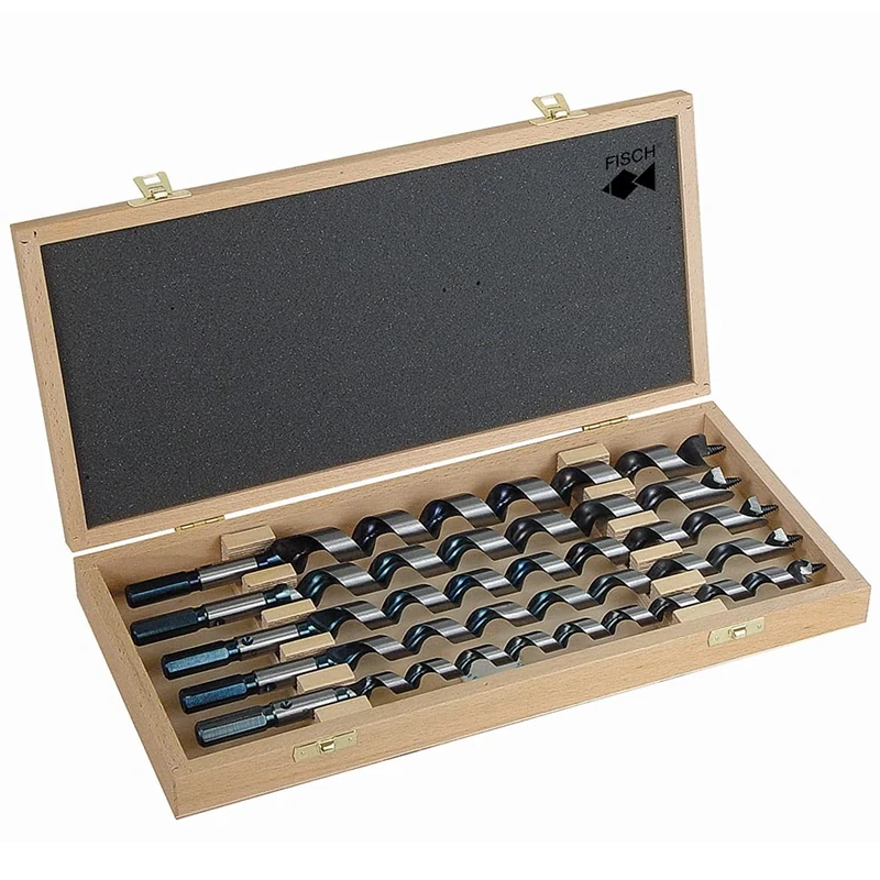 Auger Bit Set Diameter 12-14-16-18-20 mm Length 460 mm in a Wooden Case