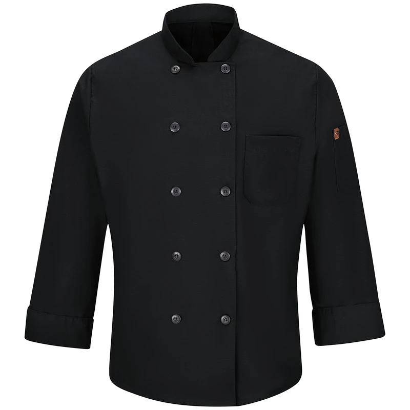 Red Kap Men's Long Sleeve Ten Button Chef Coat with Mimix and Oilblok, Black, XXXL